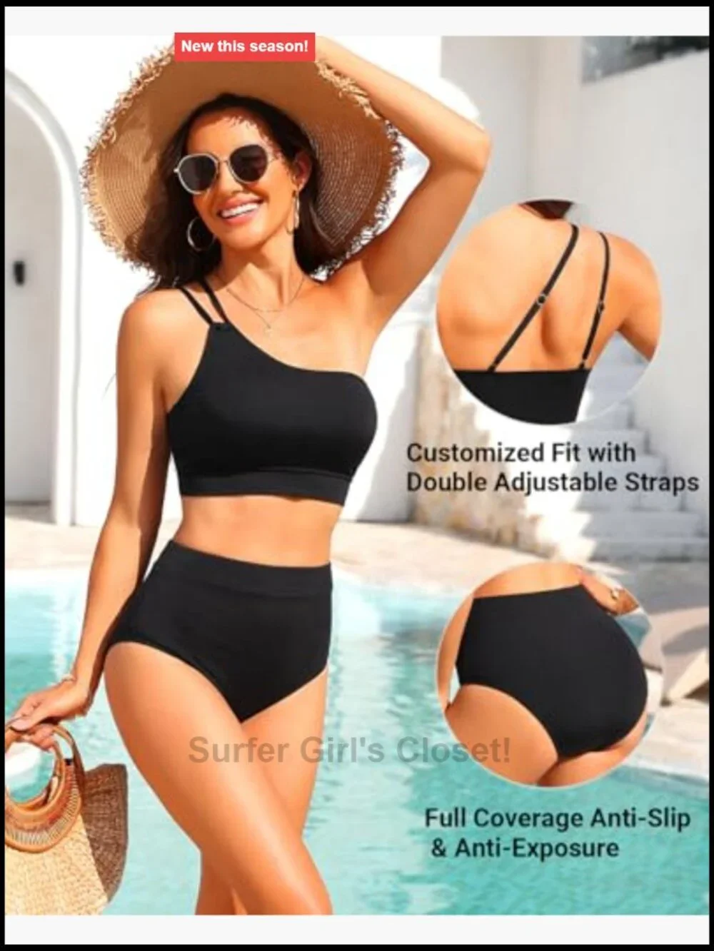 High Waisted Bikini One Shoulder Two Piece Swimsuits Tummy Control Full